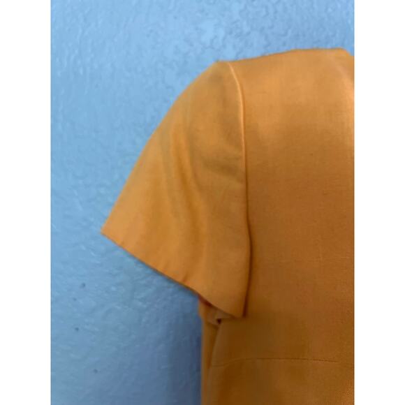 Kay Unger Midi Shift Dress 8 Orange Silk Cap Sleeves Retro Cocktail Party Career - Picture 4 of 9